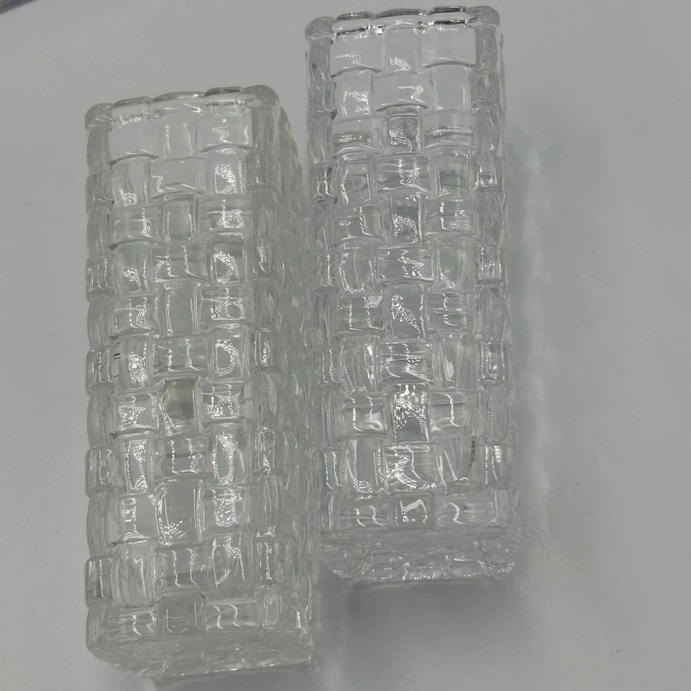 Set Of 2 German Nachtmann‎ Bossa Nova Basketweave Lead Crystal Vase Pair 6